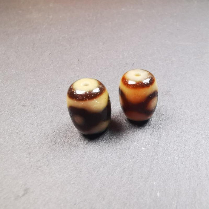1 Pair of Mandala 3 Eyes Dzi Beads 0.47" - Tibetan dzi bead, view 6