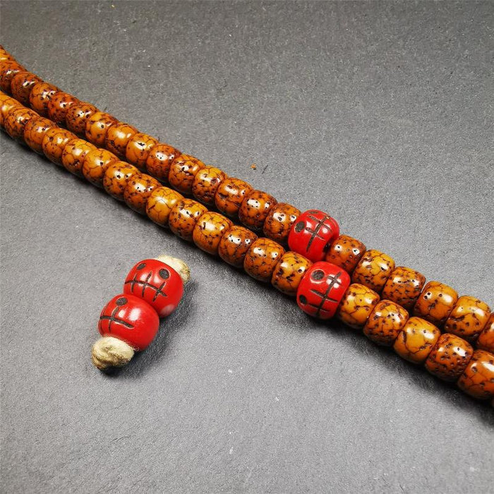 1 Pair of Plastic Skull Beads 0.4" - Tibetan Buddhist art, detailed view