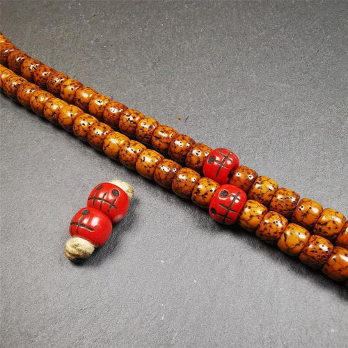 1 Pair of Plastic Skull Beads 0.4" - Tibetan Buddhist art, detailed view