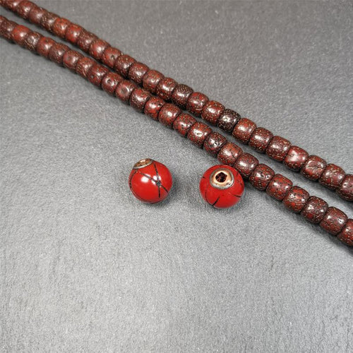 1 Pair of Tibetan Plastic Spacer Beads 0.6" - Tibetan Buddhist art, detailed view