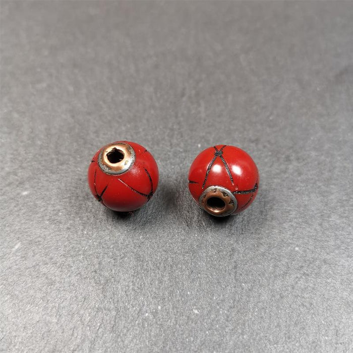 1 Pair of Tibetan Plastic Spacer Beads 0.6" - Tibetan Buddhist art, view 7