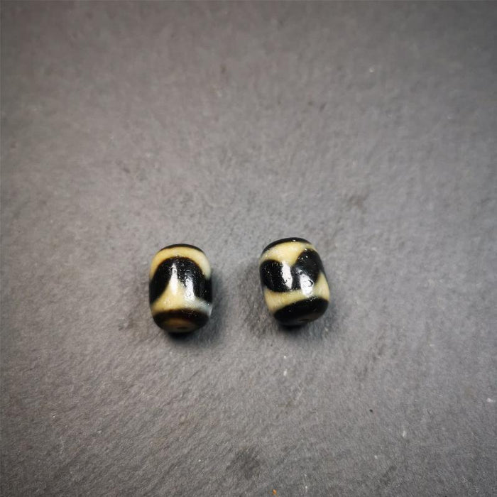 1 Pair of Tiger Tooth Dzi Beads 0.47" - Tibetan dzi bead, view 7