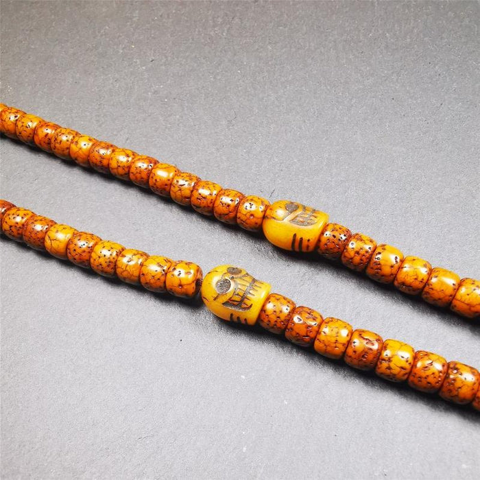 1 Pair of Yak Bone Skull Beads 0.4" - Tibetan Buddhist art, detailed view