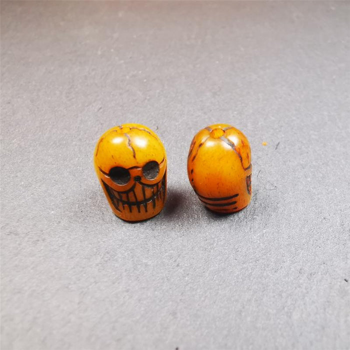 1 Pair of Yak Bone Skull Beads 0.4" - Tibetan Buddhist art, view 7