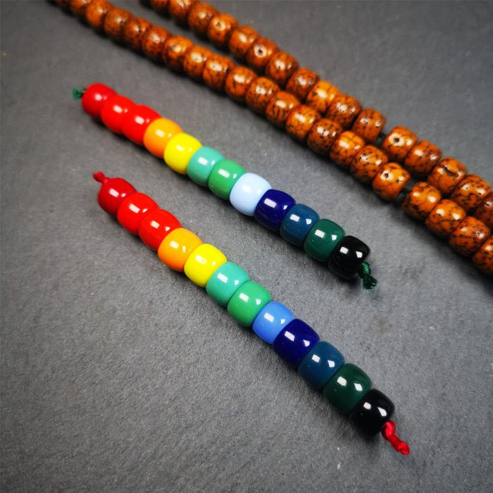 1 Set of 2 Strings Sherpa Glaze Beads 0.31" - Tibetan Buddhist art, front view