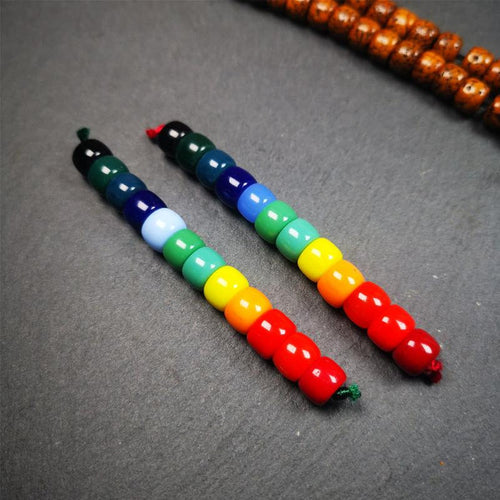 1 Set of 2 Strings Sherpa Glaze Beads 0.31" - Tibetan Buddhist art, detailed view