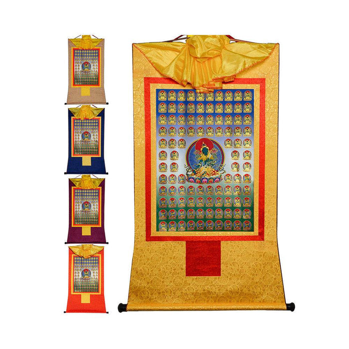 100 Green Tara - Tibetan thangka painting, front view