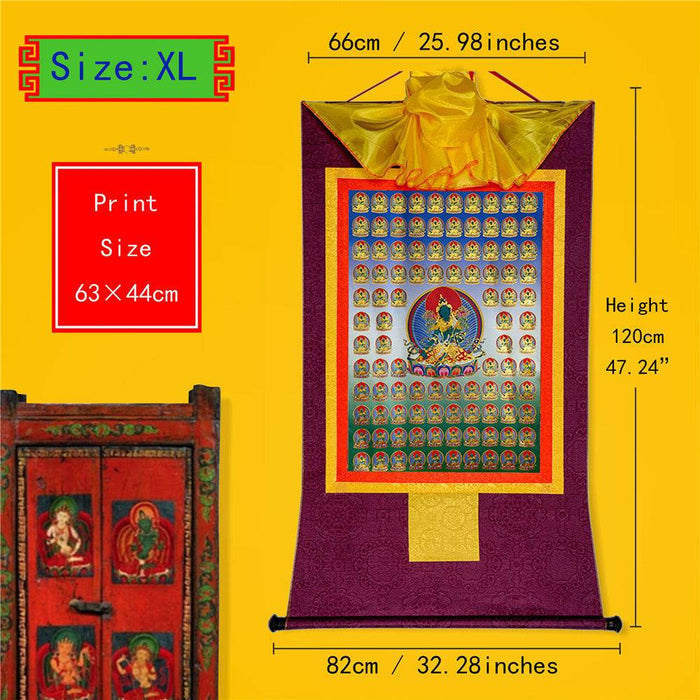 100 Green Tara - Tibetan thangka painting, close-up detail