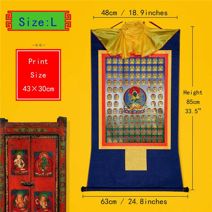 100 Green Tara - Tibetan thangka painting, view 4