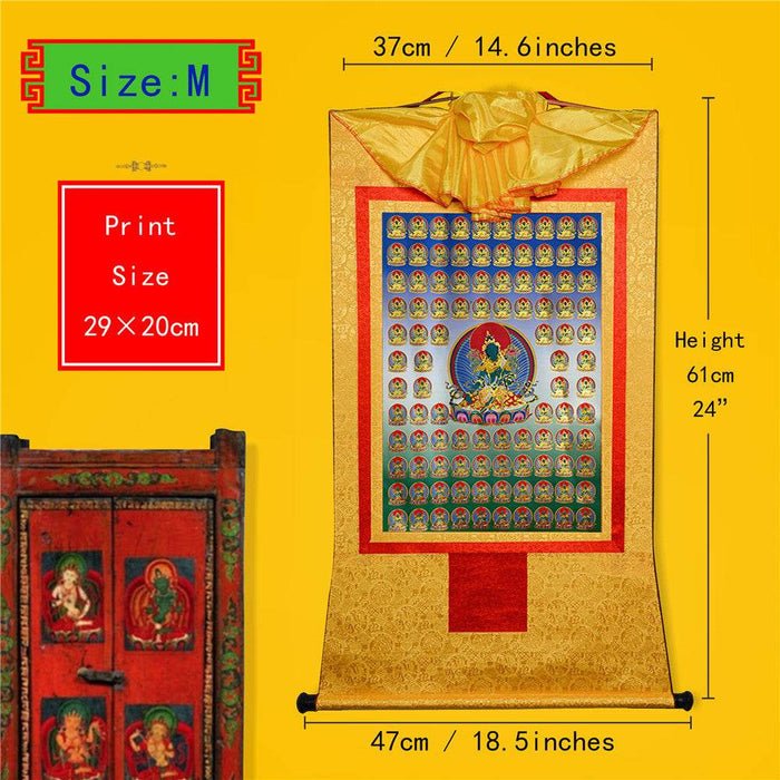 100 Green Tara - Tibetan thangka painting, view 5