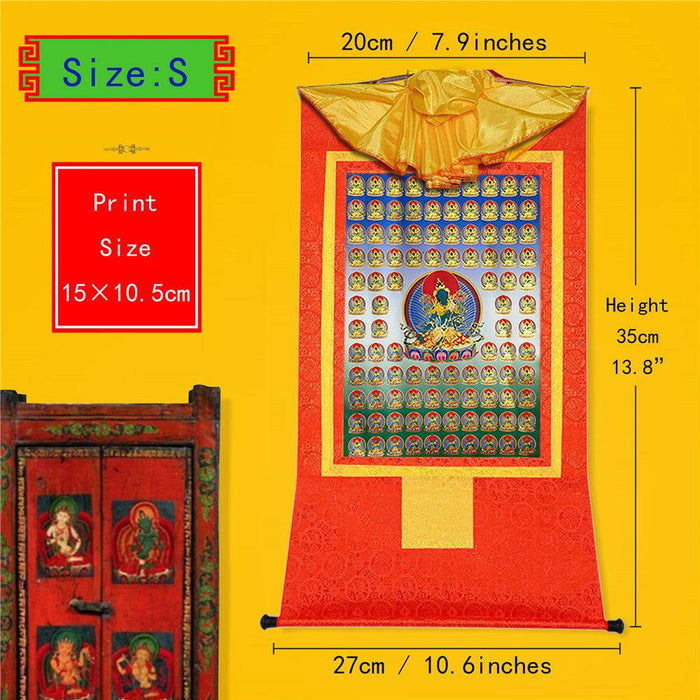 100 Green Tara - Tibetan thangka painting, view 6