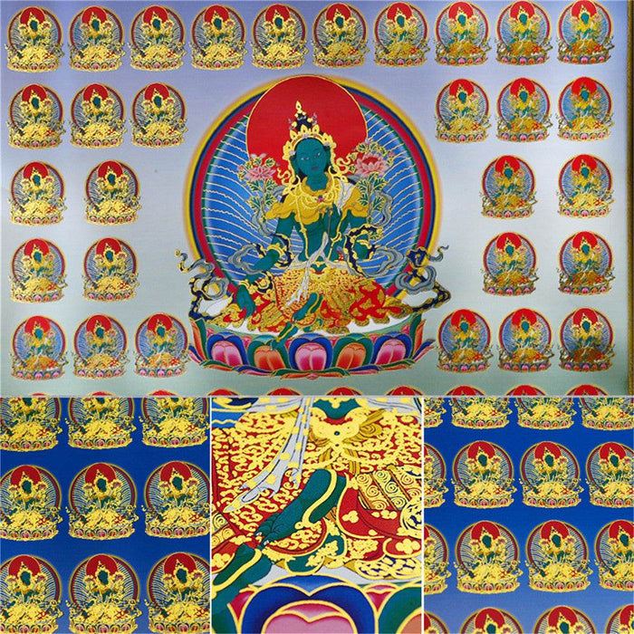 100 Green Tara - Tibetan thangka painting, view 7