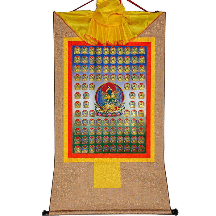 100 Green Tara - Tibetan thangka painting, view 8