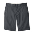 Men's 11-inch charcoal shorts with belt loops and flat front styling