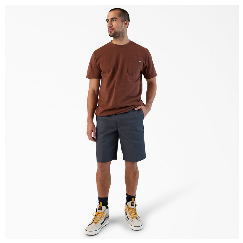 Men's charcoal 11-inch shorts with belt loops and knee-length cut
