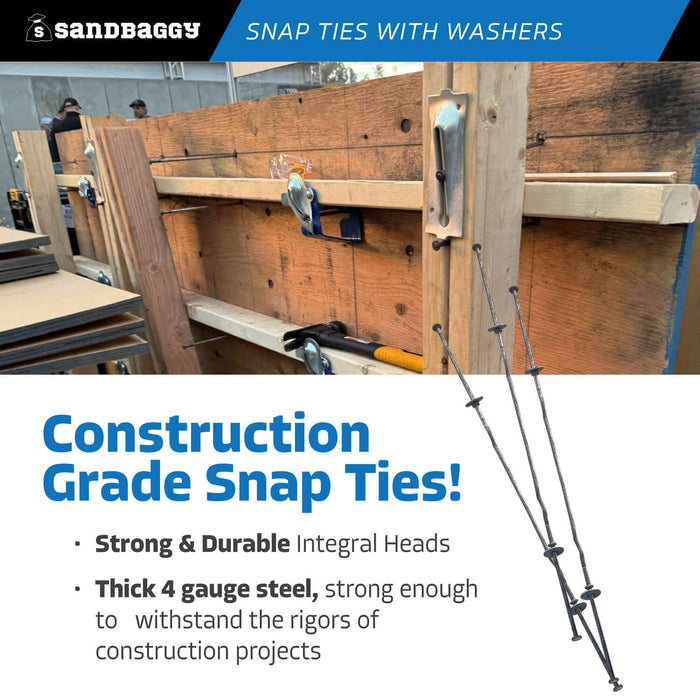 12" x 4 ¾" Standard Snap Ties For Concrete Forms (Short End) - 1" Flat Steel Washer
