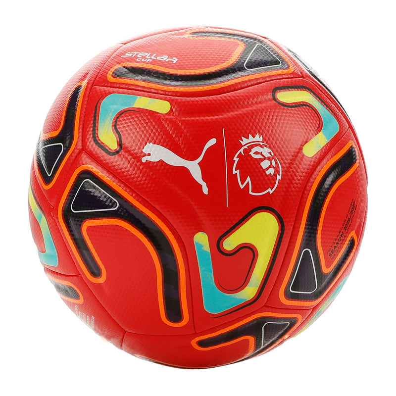 Premier League Cup match ball in red with crest details and Puma logo
