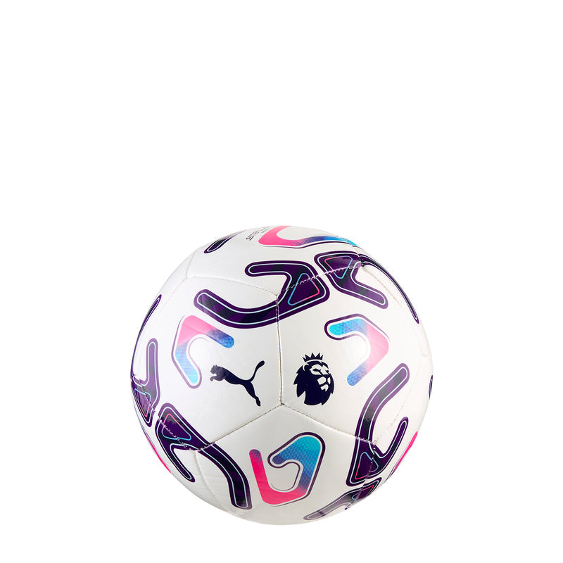 Premier League mini ball, white with purple and pink Puma graphics and lion crest