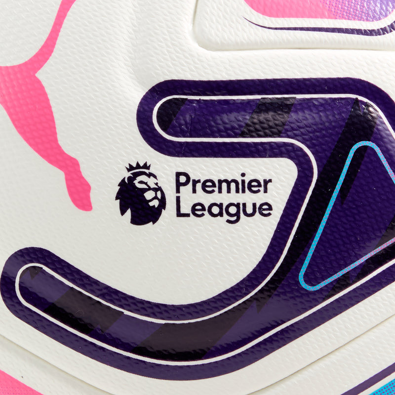 White ball surface with Premier League lion logo and Puma pink highlight