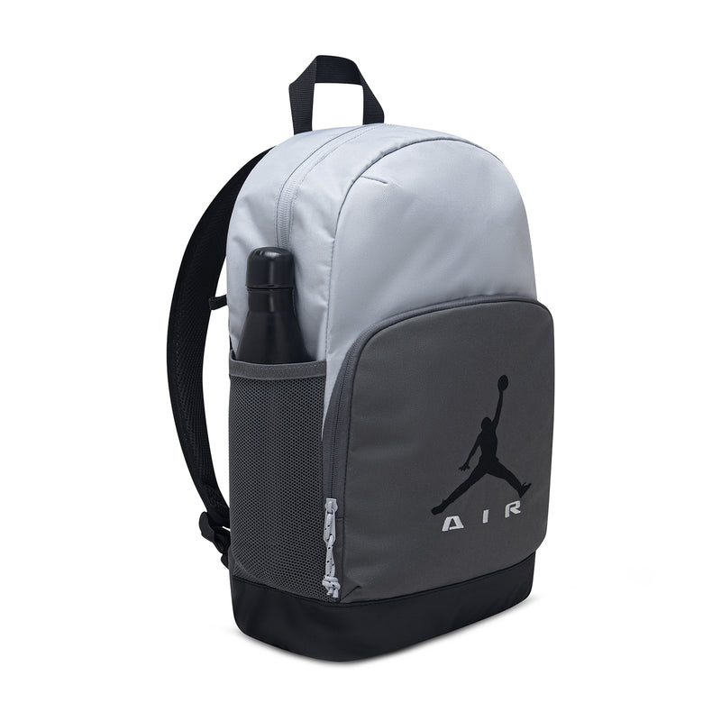 Wolf Grey backpack with side pocket, Air logo, and attached pencil case