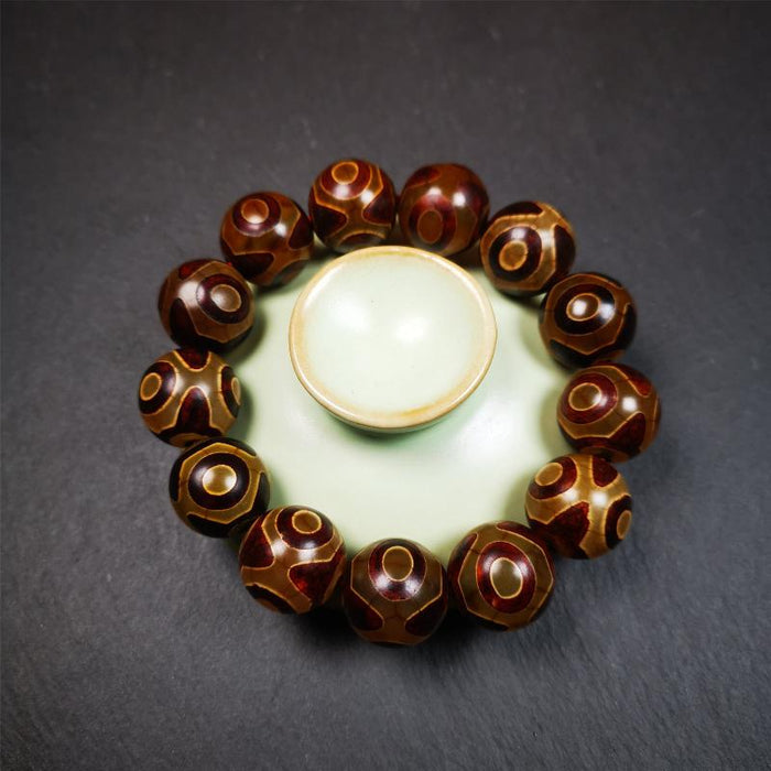 3 Eyes Dzi Bead Bracelet 0.63" - Tibetan dzi bead, view 4