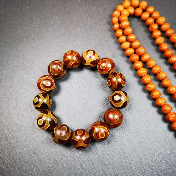 3 Eyes Dzi Bead Bracelet 0.63" - Tibetan dzi bead, view 6