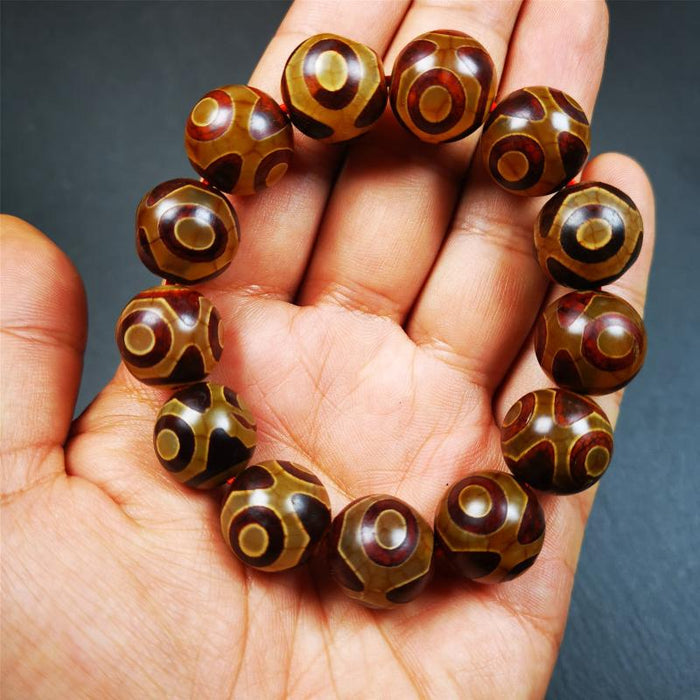 3 Eyes Dzi Bead Bracelet 0.63" - Tibetan dzi bead, view 7