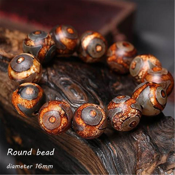3 Eyes Dzi Bead Bracelet - Tibetan Buddhist mala beads, view 4