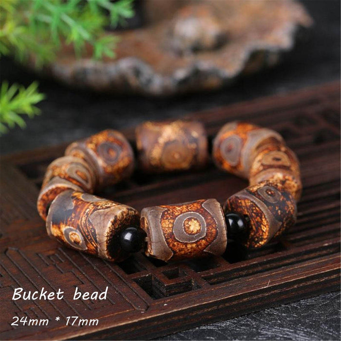 3 Eyes Dzi Bead Bracelet - Tibetan Buddhist mala beads, view 7