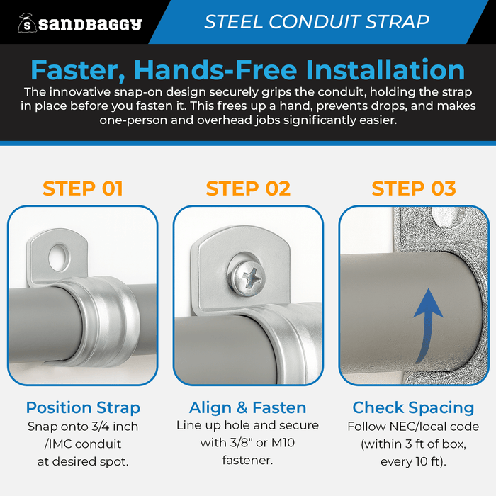 3/4-Inch One-Hole Conduit Strap | Steel Clamp for Rigid/IMC