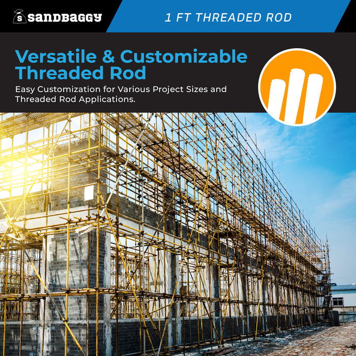 3/8" x 1 ft Threaded Rod - Galvanized (Zinc Plated)