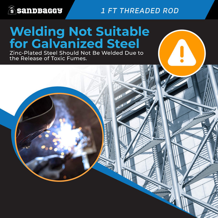 3/8" x 1 ft Threaded Rod - Galvanized (Zinc Plated)
