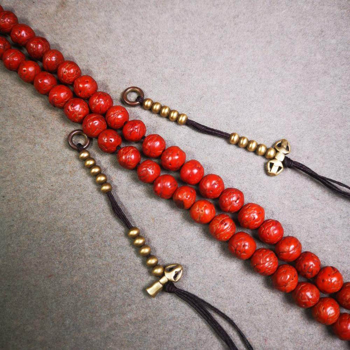 4mm Brass Prayer Bead Counters with Dorje Bell Pendant - Tibetan Buddhist art, detailed view