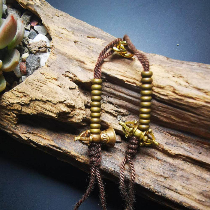4mm Brass Prayer Bead Counters with Dorje Bell Pendant - Tibetan Buddhist art, view 8