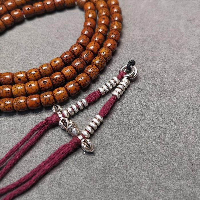 4mm Silver Prayer Bead Counters with Dorje and Bell Pendant - Tibetan Buddhist art, front view