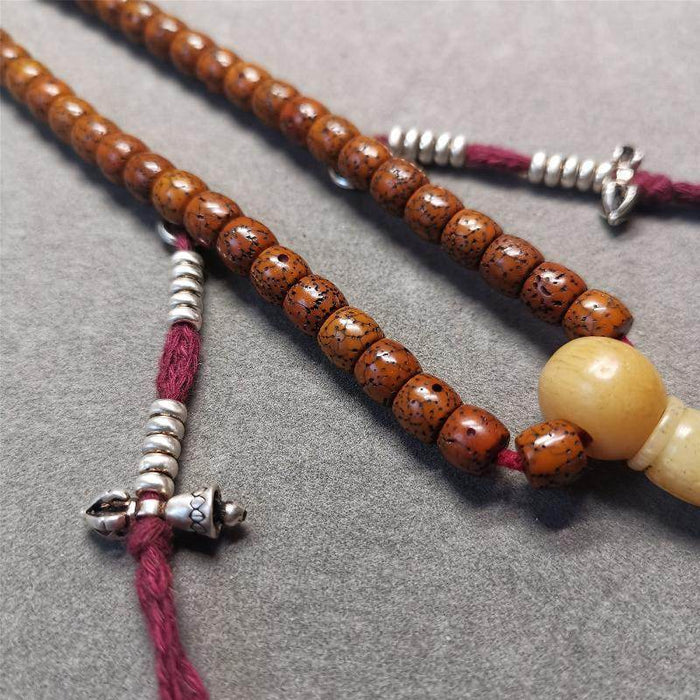 4mm Silver Prayer Bead Counters with Dorje and Bell Pendant - Tibetan Buddhist art, detailed view