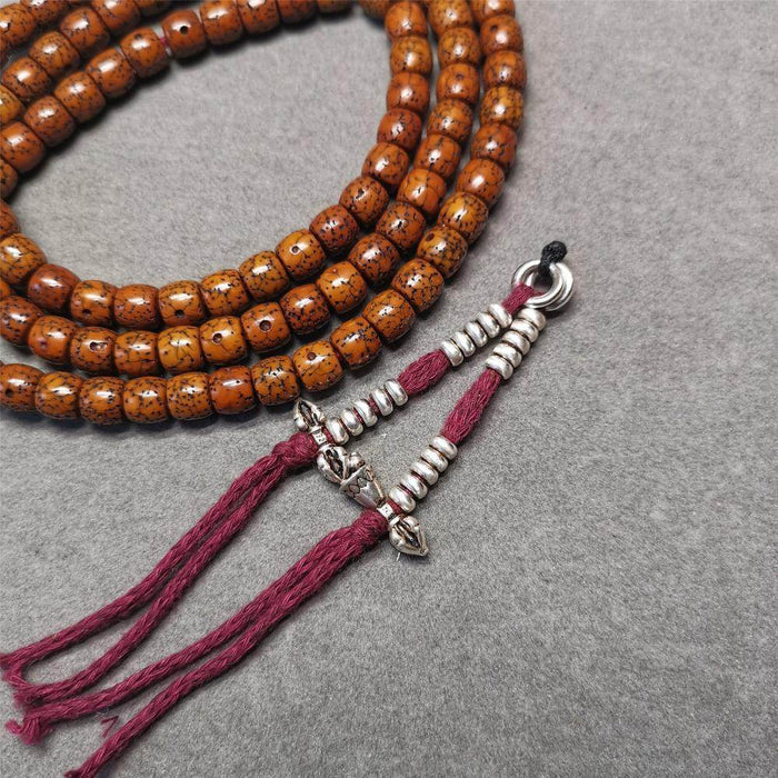4mm Silver Prayer Bead Counters with Dorje and Bell Pendant - Tibetan Buddhist art, close-up detail