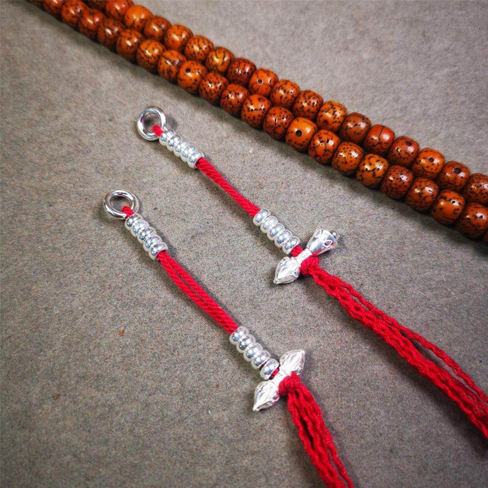 4mm Sterling Silver Prayer Bead Counters with Dorje and Vajra Pendant - Tibetan Buddhist vajra, front view