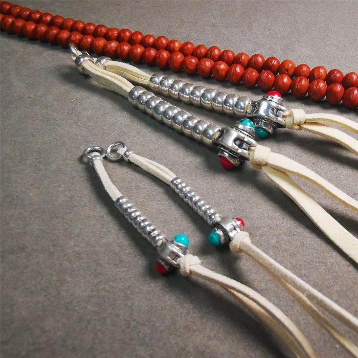 5-7mm Brass Prayer Bead Counters with agate Pendant - Tibetan Buddhist art, front view