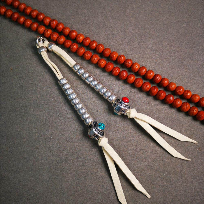 5-7mm Brass Prayer Bead Counters with agate Pendant - Tibetan Buddhist art, view 4