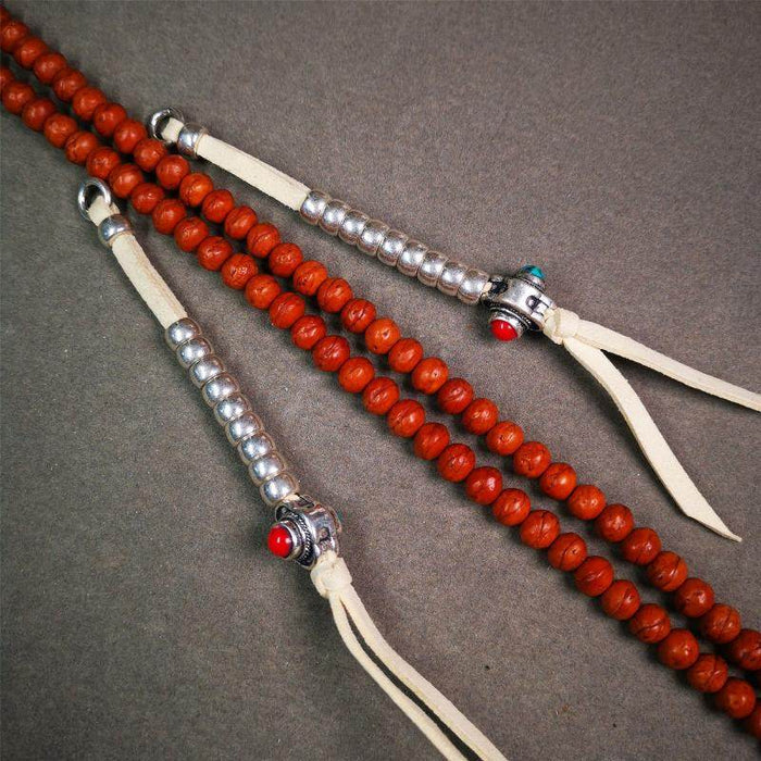 5-7mm Brass Prayer Bead Counters with agate Pendant - Tibetan Buddhist art, view 8
