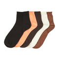 5-pack medium ankle socks in black, peach, dark brown, white, tan