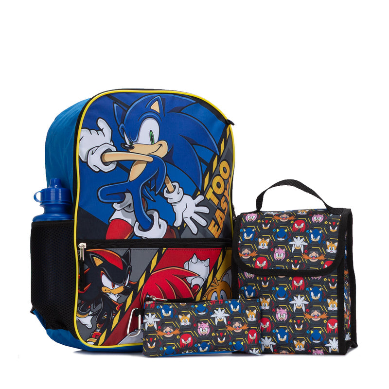 Character backpack with matching lunch bag and bottle, blue and multi graphics