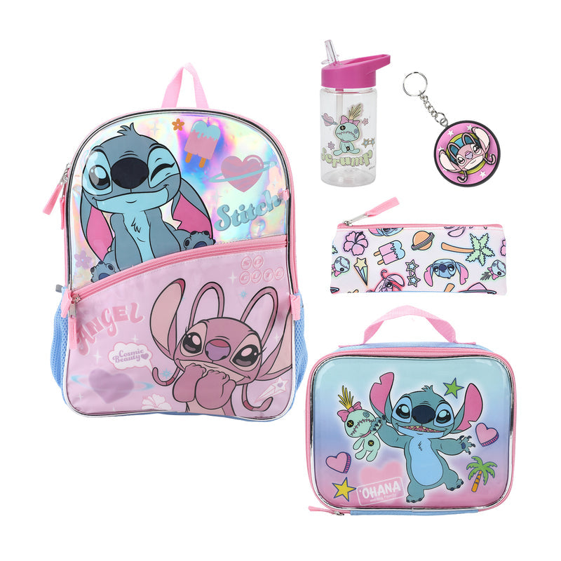 5-piece Stitch lunch set with backpack, lunch bag, bottle, and keychain