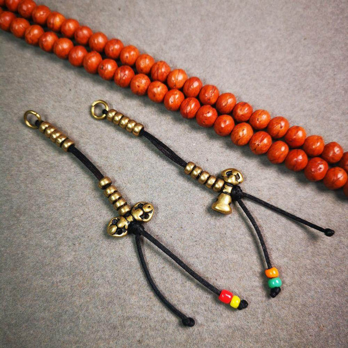 5mm Brass Prayer Bead Counters with Dorje Bell Pendant - Tibetan Buddhist art, front view