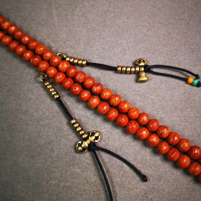 5mm Brass Prayer Bead Counters with Dorje Bell Pendant - Tibetan Buddhist art, detailed view