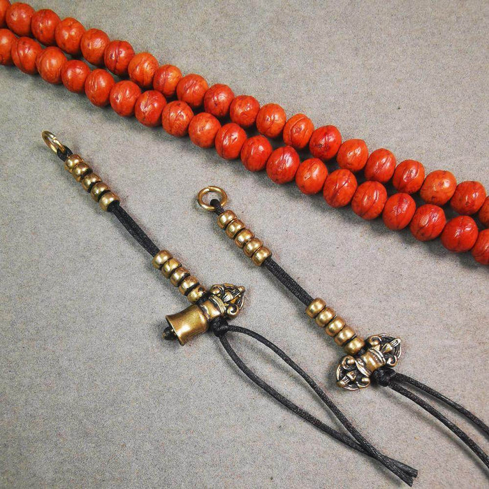 5mm Brass Prayer Bead Counters with Dorje Bell Pendant - Tibetan Buddhist art, view 4