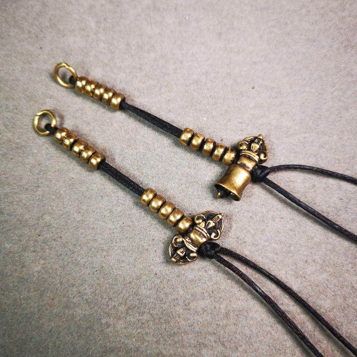 5mm Brass Prayer Bead Counters with Dorje Bell Pendant - Tibetan Buddhist art, view 5