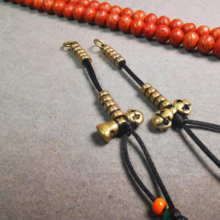 5mm Brass Prayer Bead Counters with Dorje Bell Pendant - Tibetan Buddhist art, view 5