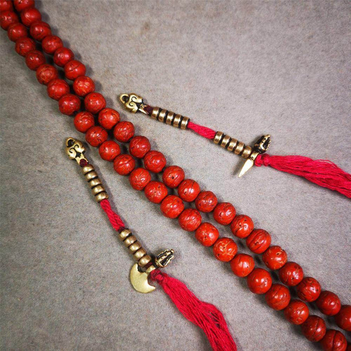 5mm Brass Prayer Bead Counters with Kila and Kartika Pendant - Tibetan Buddhist art, detailed view
